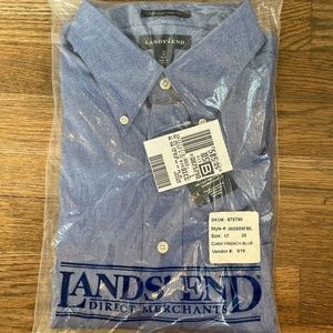 NWT Lands' End Solid Blue Button Down Long Sleeve 17 Trim